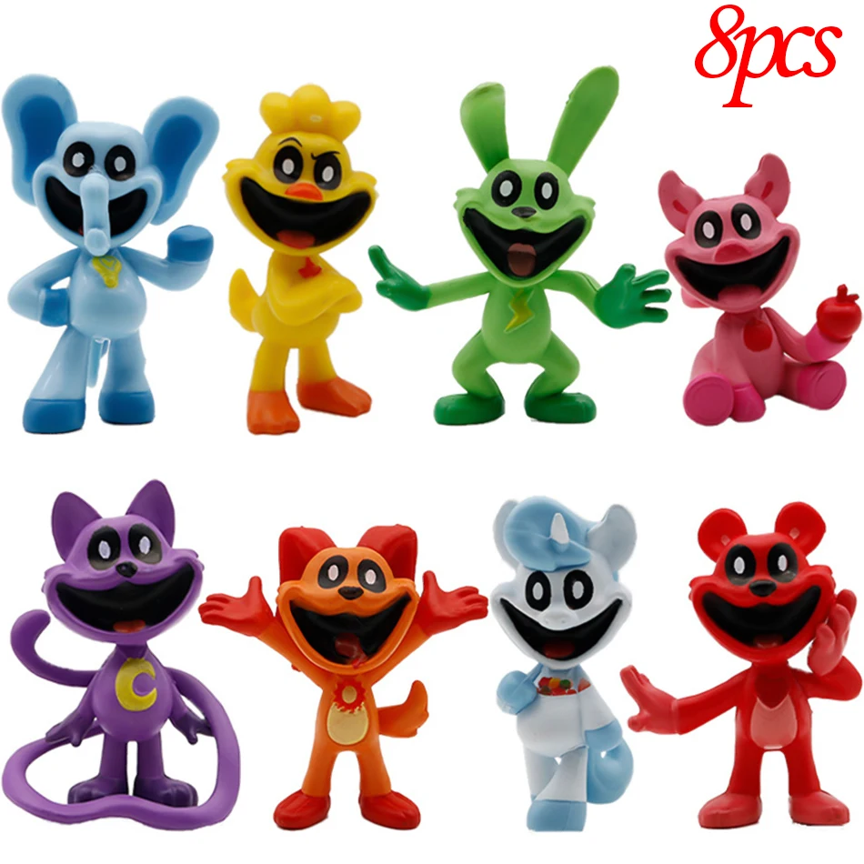 8PCS-set Smiling Critters Figures Anime kawaii Catnap doll PVC Model toy Catnat desktop decoration children Birthday Gifts