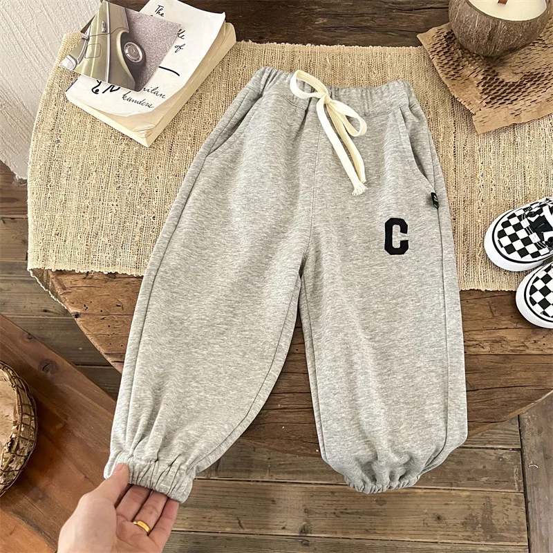 Spring Autumn Children Pants 2-10Y Boys Girls Cotton Embroidery Harem Sweatpants Trousers Korean Toddler Wear For Kids Clothing