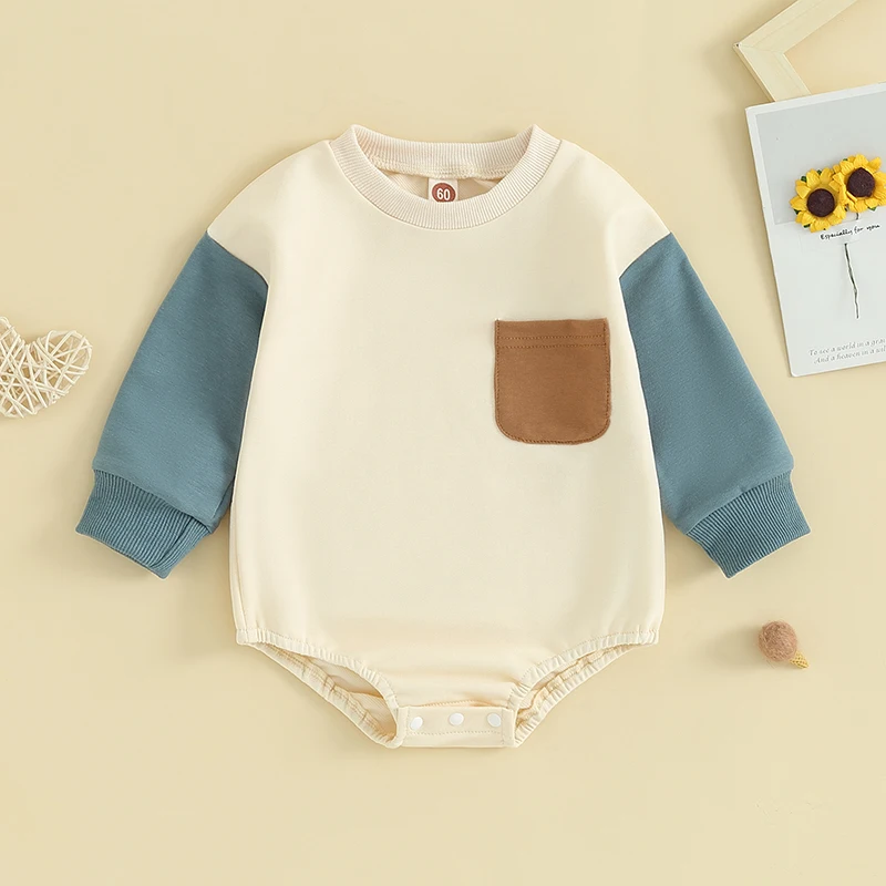 

Infant Baby Boy Fall Outfit Bubble Romper Oversized Bodysuit Contrast Color Jumpsuit Playsuit Clothes