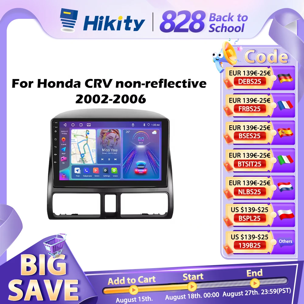 Hikity 8 Core Qualcomm Snapdragon 460 Android Autoradio Per Honda CRV 2002-2006 CarPlay Android auto GPS FM WiFi 2din autoradio