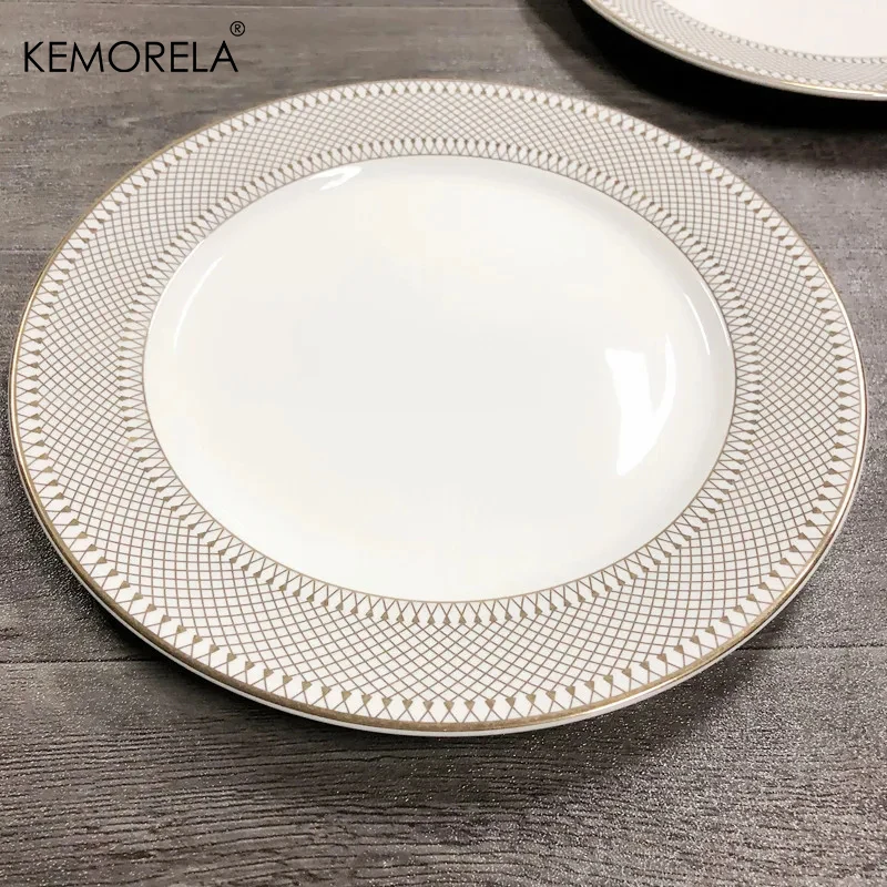 Gold Rim Ceramic Plate European Luxury Platter Nordic Dinner Set Fruit Salad Dinnerware Dessert Steak Tray Home Decor Cute Plate