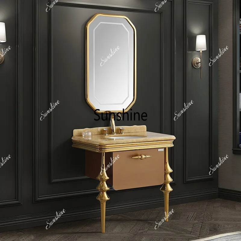 Wabi Sand Wind Stainless Steel Bathroom Cabinet Combination Bathroom Smart Mirror Antique