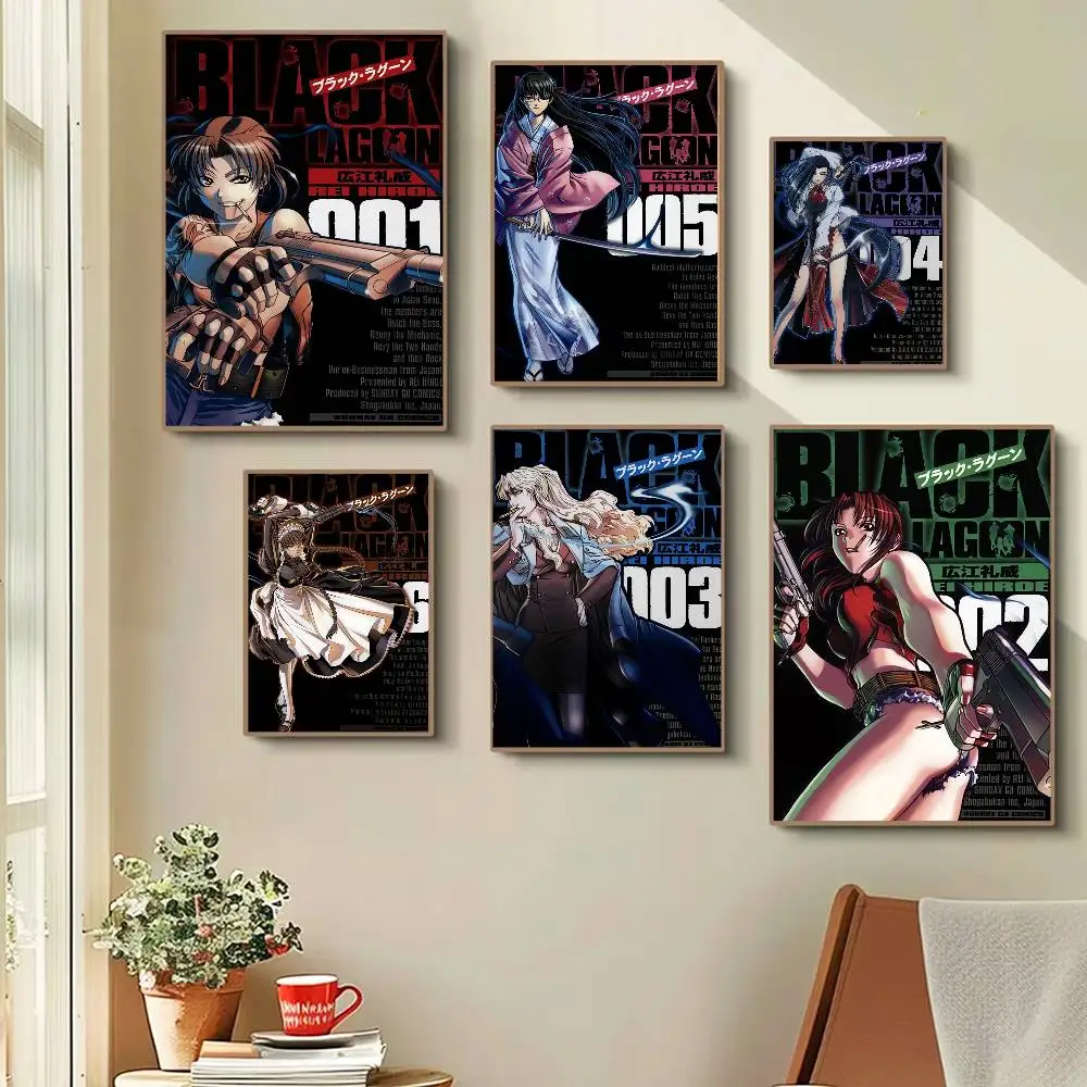 Comics Black Lagoon Anime Poster Waterproof Wall Art Sticker For Bar Living Room Vintage Room Decor Print Gift