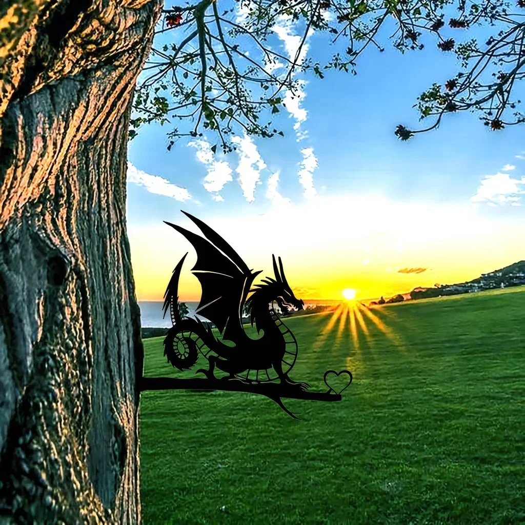 

CIFBUY Deco Beautiful Dragon on Branch Steel Silhouette Metal Wall Tree Hanging Art Home Garden Yard Patio Outdoor Statue Stake