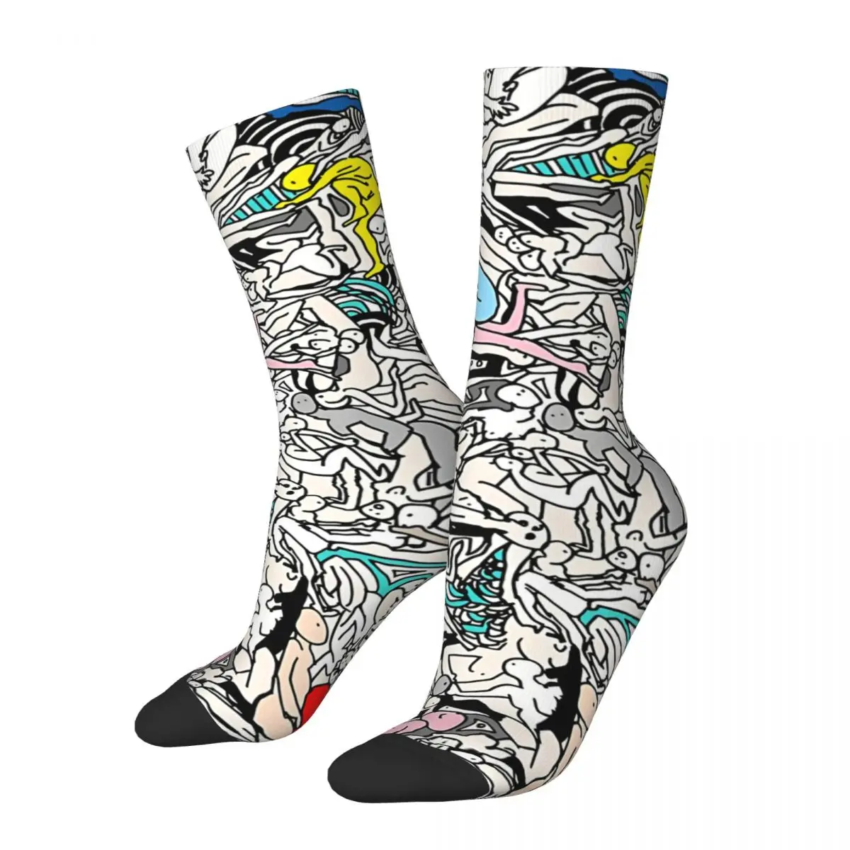 Funny Crazy Sock for Men Kamasutra LOVE Doodle Vintage Breathable Pattern Printed Crew Sock Casual Gift