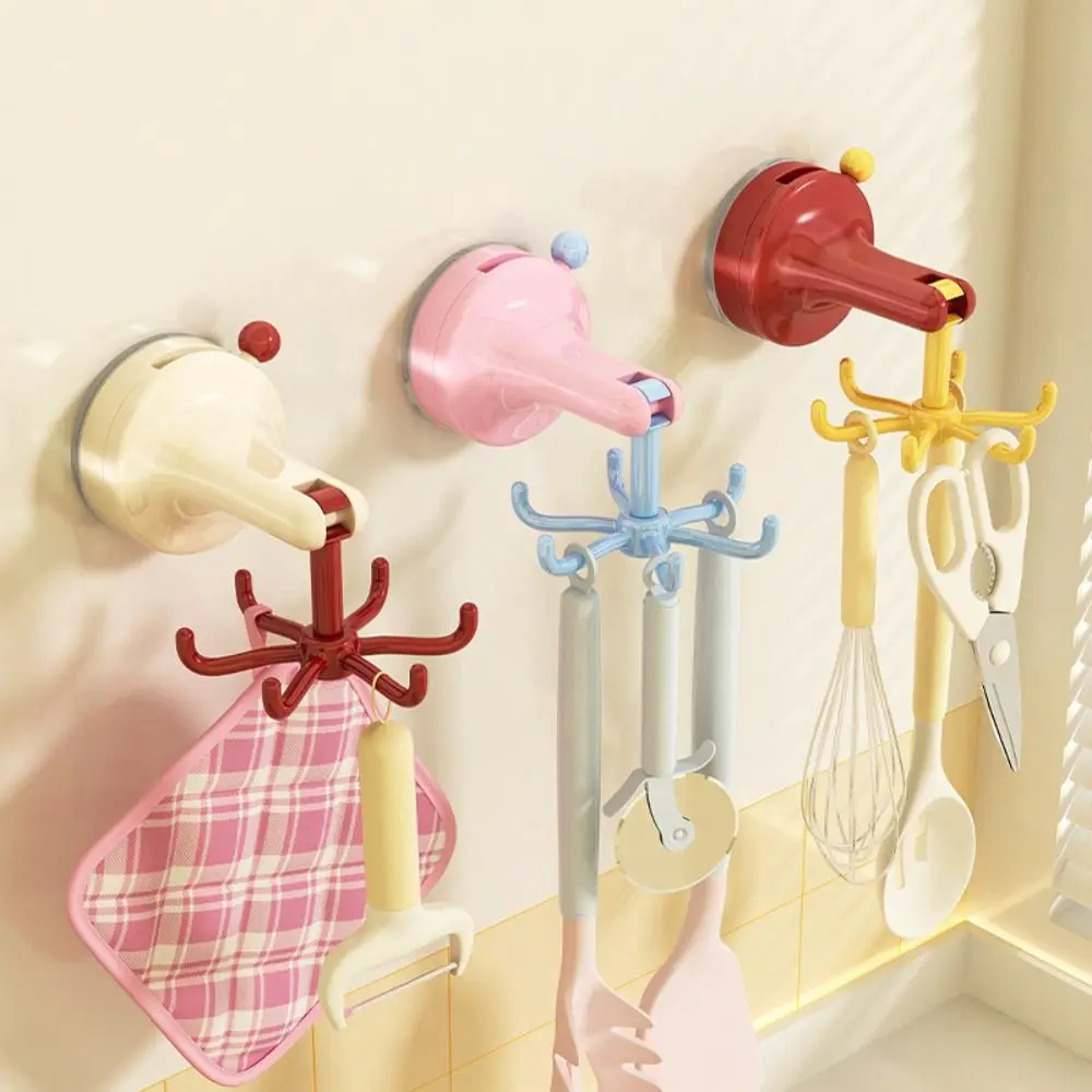 360° Rotating Suction Cup Storage Hook Dopamine Space Saving Six-claw Rotating Hook Punch-free Traceless Wall Mounted Hanger