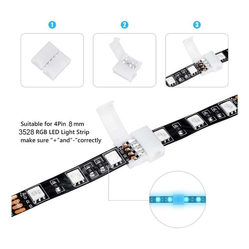 

100 Packs 4-Pin RGB LED Light Strip Connectors 8Mm Gapless Solderless Adapter Terminal Extension For SMD 3528 LED Strip-ABQU