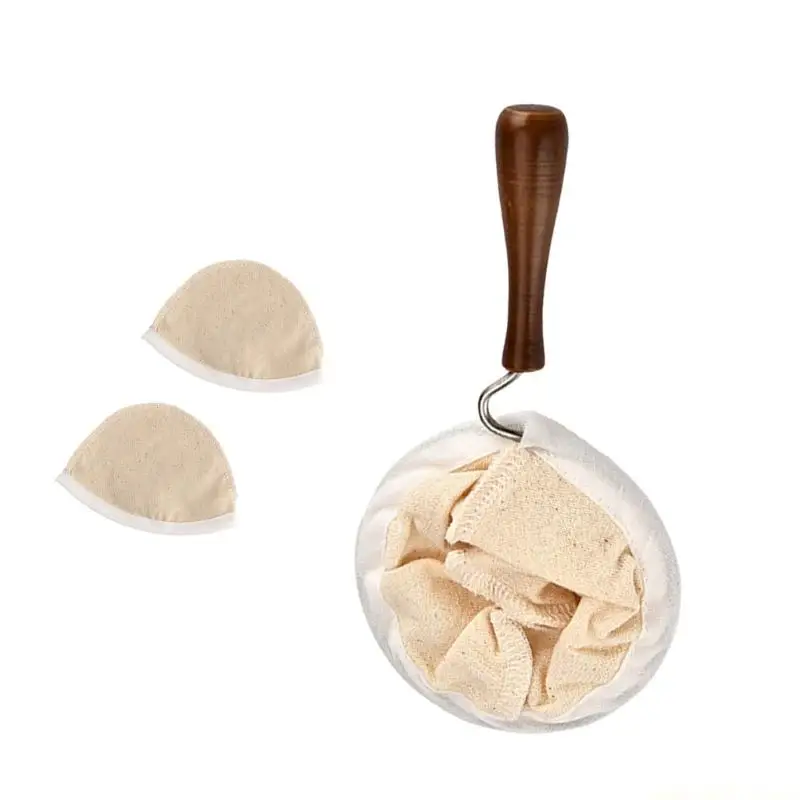 QX2E Pack of 3 Coffee Sock Strainer with Wooden Handle Washable Flannel Coffee Filter Bags Set Includes Metal Stand