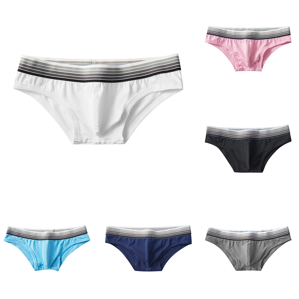 ملابس داخلية مريحة منخفضة الخصر للرجال سراويل داخلية بنمط شريطي مثلث العلامة التجارية الجديدة نسيج قطني قابل للتنفس مرن #5