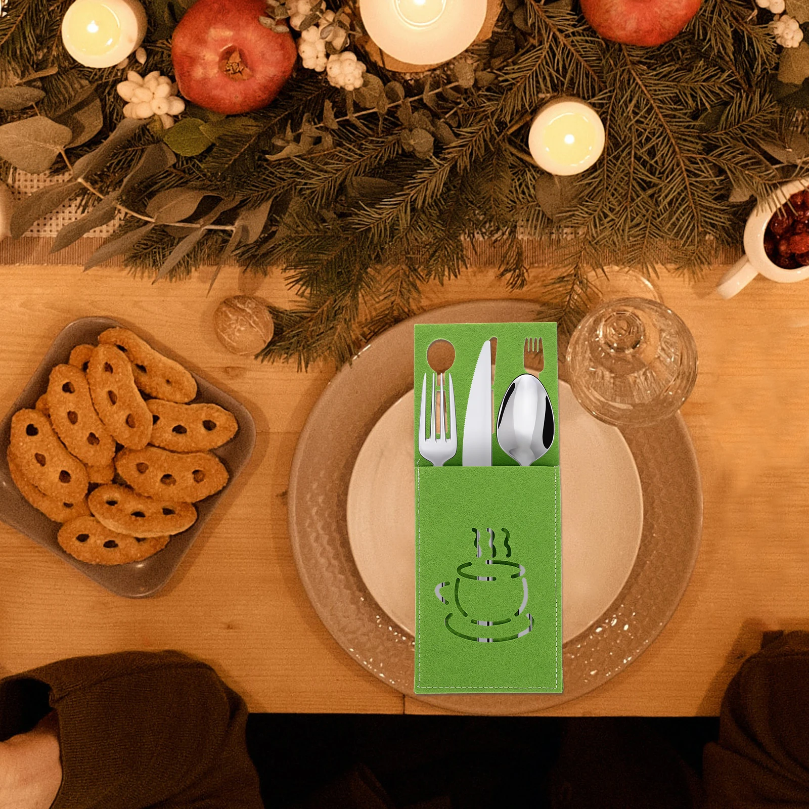 

4 Pcs Fork Cutlery Bag Table Pouch Pouches Christmas Tableware Storage Bags Green