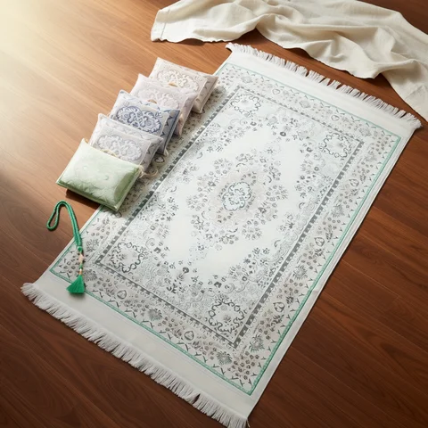 3pcs/1set Muslim Prayer Rug With Prayer Beads and Portable Bag Islamic Soft Mat Gifts Set Turkish Carpet For Ramadan Eid Hajj