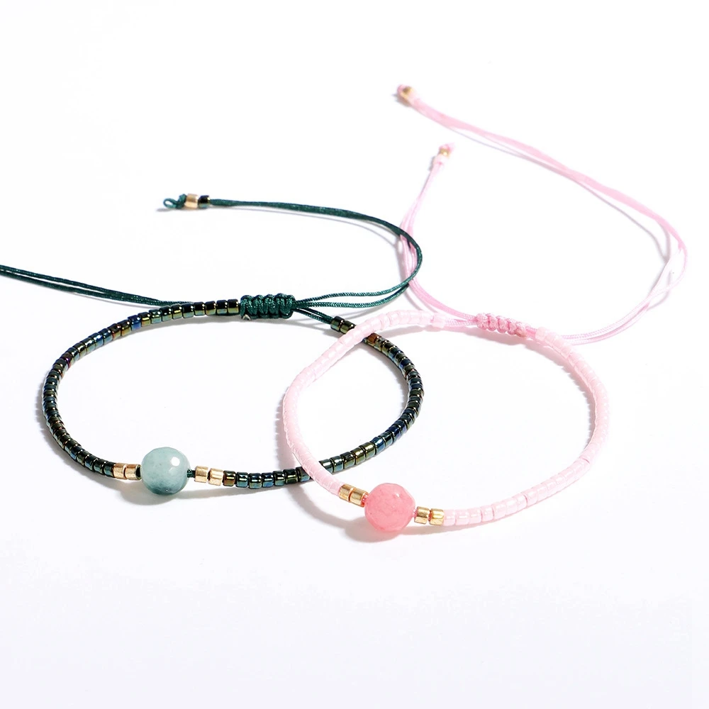 Handmade Small Bracelets Rice Beads Beaded Bracelet Natural Stone Beads Jewelry Line Friendship Bracelet Champagne