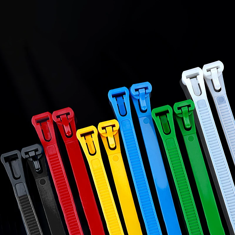 100 قطعة ربطات كابل قابلة للفصل البلاستيك الملون ربطات كابل قابلة لإعادة الاستخدام النايلون حلقة التفاف البريدي T نوع رباط للكابل سلك ضمادة التعادل #2