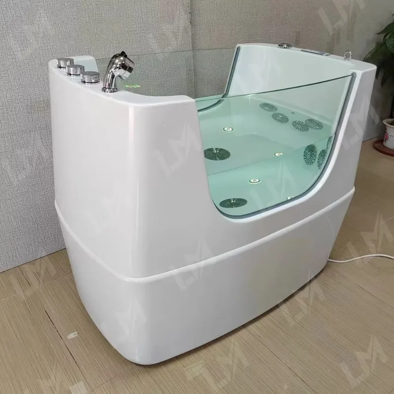 Modern Freestanding Ozone Massage Spa Bathtub with Shower Head for Pet Grooming & Cleansing Bath Whirlpool for Bathroom
