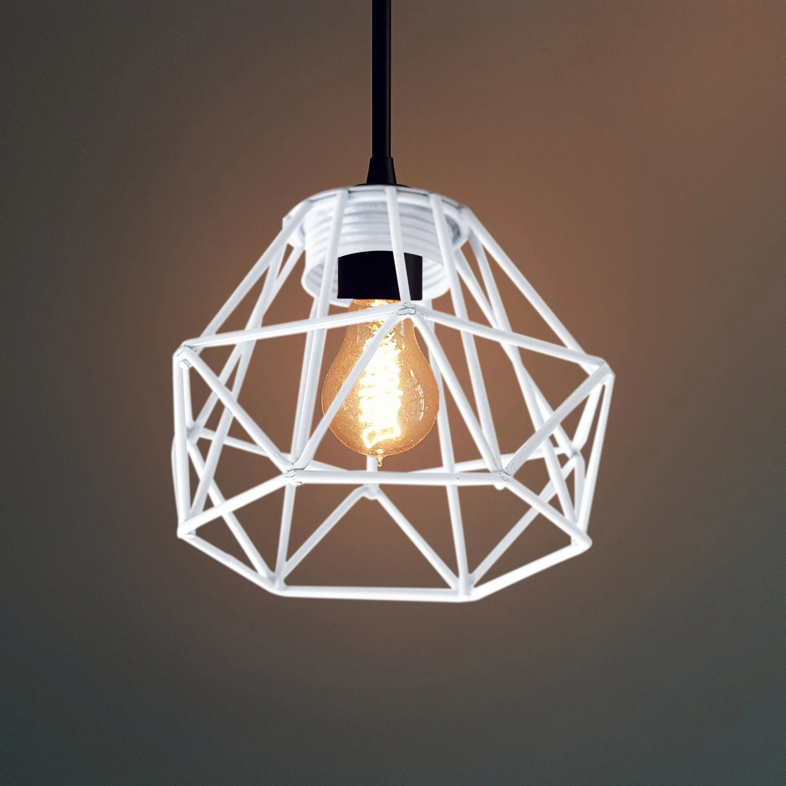 Modern Lampshade Metal Light Cage Ceiling Light Cover Diamond Shape Bulb Cage for Farmhouse Bedroom Cafe Living Room Accessories