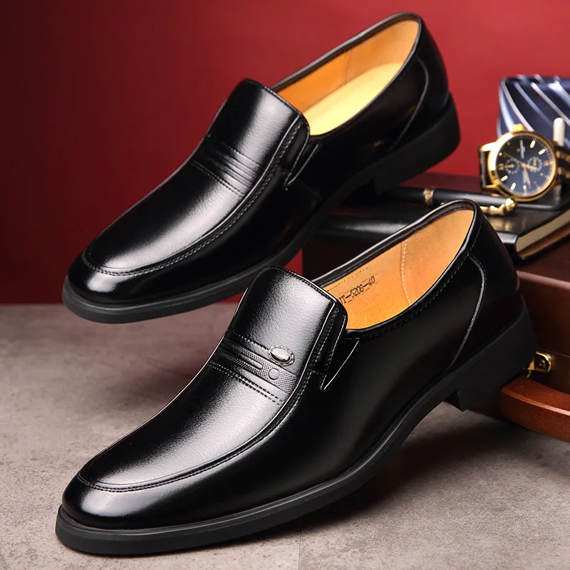 

Breathable Comfortable Men's Formal Dress Shoes Spring Summer 2026 Square Heel Soft Leather Shoes Business Decent Office Shoe