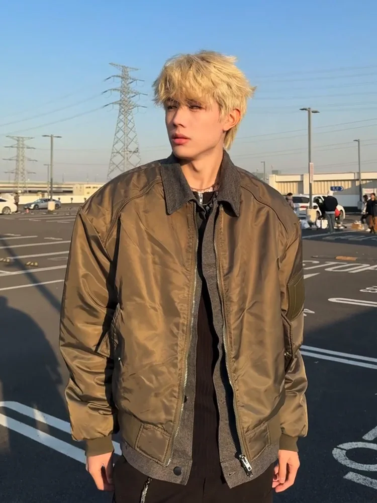 

Thiened Cotton Jaet Military een Plane Design Men's Winter Coat Stand Collar Baseball Sle Youth Faion Warmth