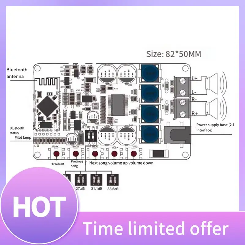 

B68A TDA7492P Bluetooth Amplifier Board Module Audio Receiver Amplifier Bluetooth CSR4.0 Digital Amplifier Board Module