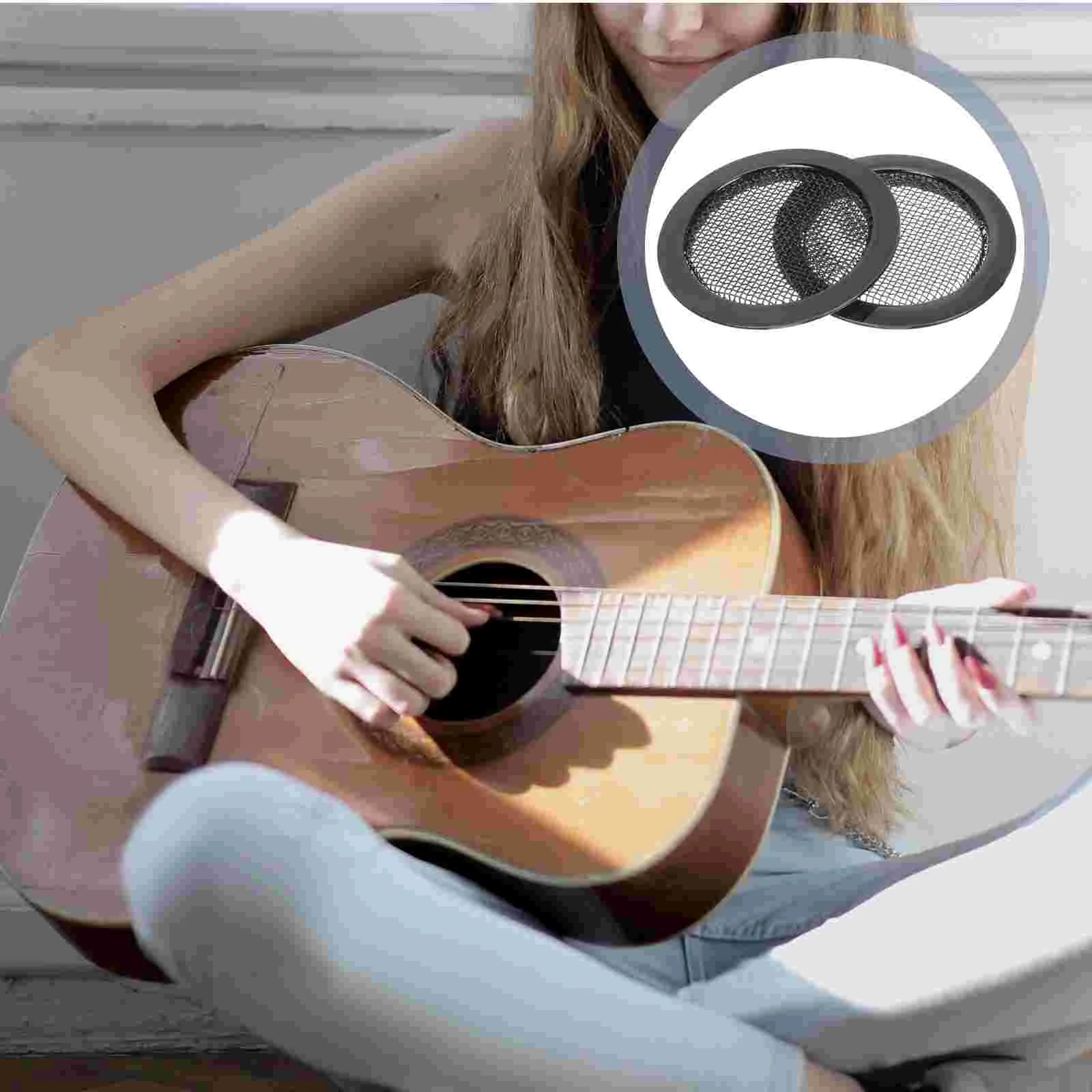 2 Pcs Soundhole Cover Dobro Grille Screens Resonator Guitar Plug-in Covers Parts Metal