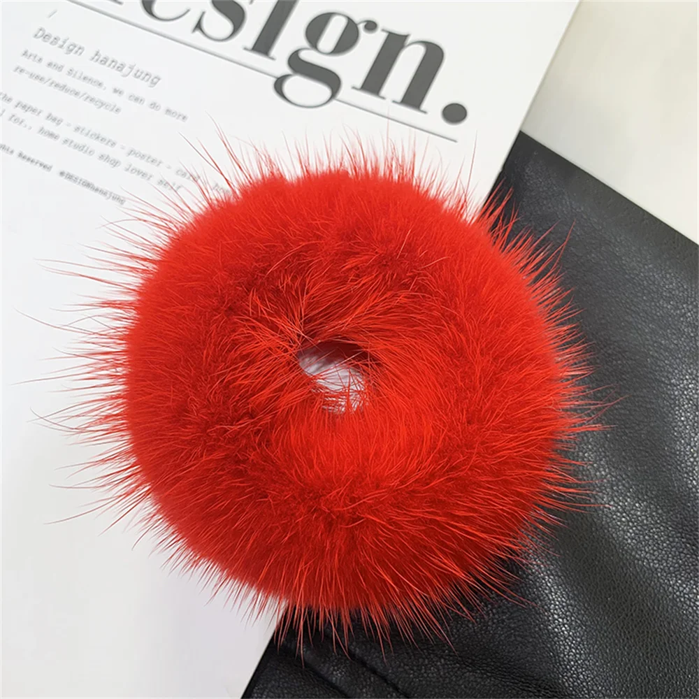 Fashion Hair Rope Real Mink Fur Elastic Bands Woman Luxury Genuine Fur Fluffy Hair Ties Girls Rubber Hair Ring Accessories