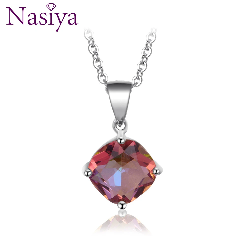 Nasiya Silver Color Necklace Pendant Rainbow Mystic Topaz Zircon Pendant Necklace Wedding Gift Party Valentine's Day Gift