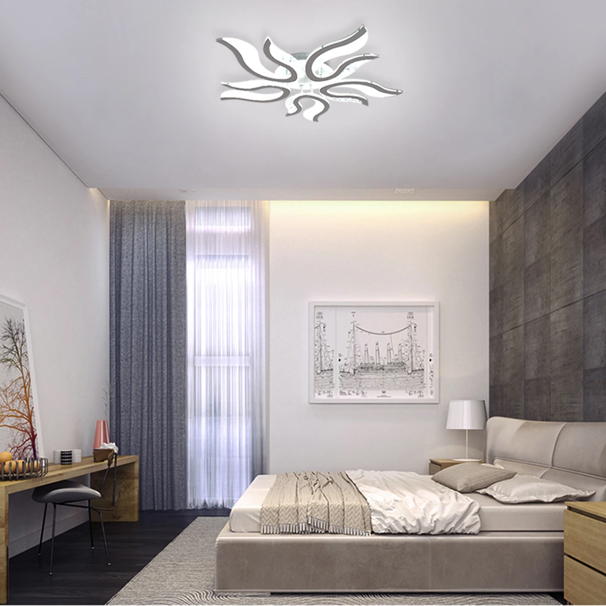 Acrylic Ceiling LED Ceiling Lights Modern Lamp Fixture with Remote Control 5-Light Flower Flush Mount Chandelier