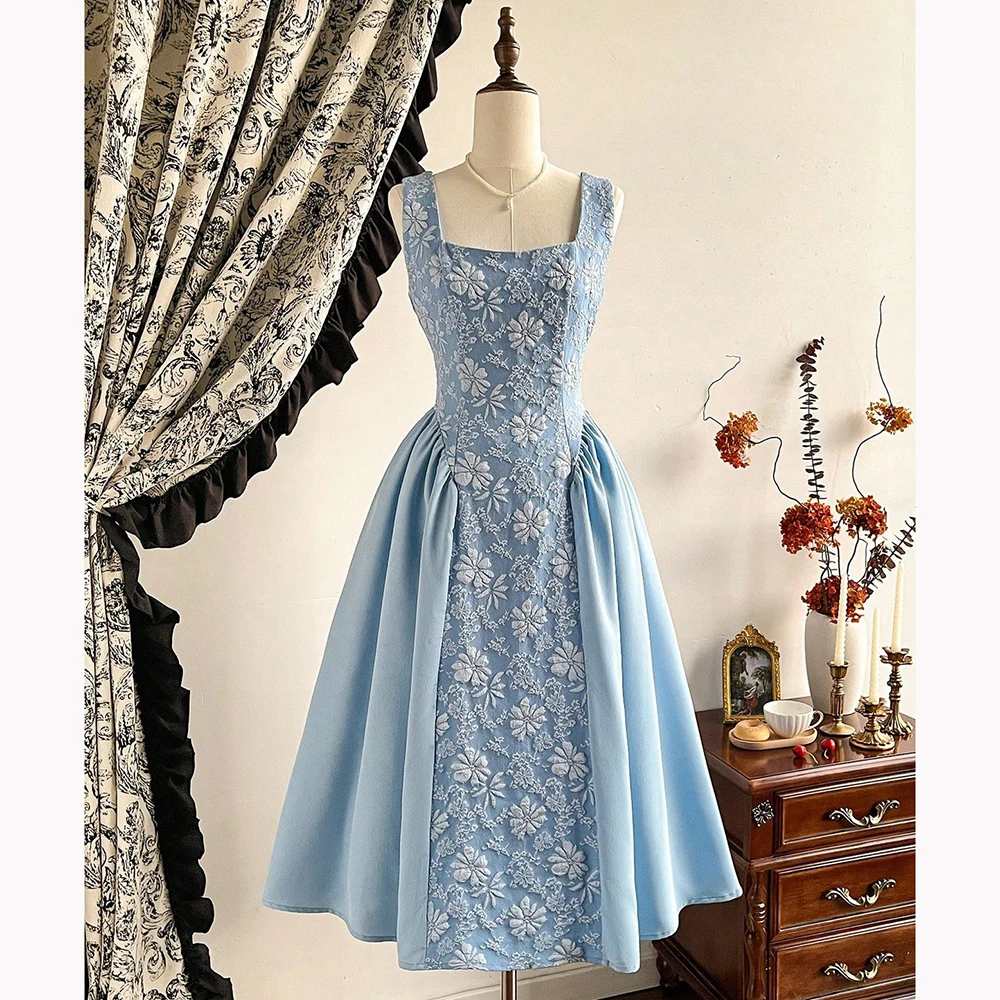 

Vintage Elegant Women's Tank Dress Jacquard Patchwork Flared Gown Spring/Summer Fitted Dress for Wedding Guest/Graduation