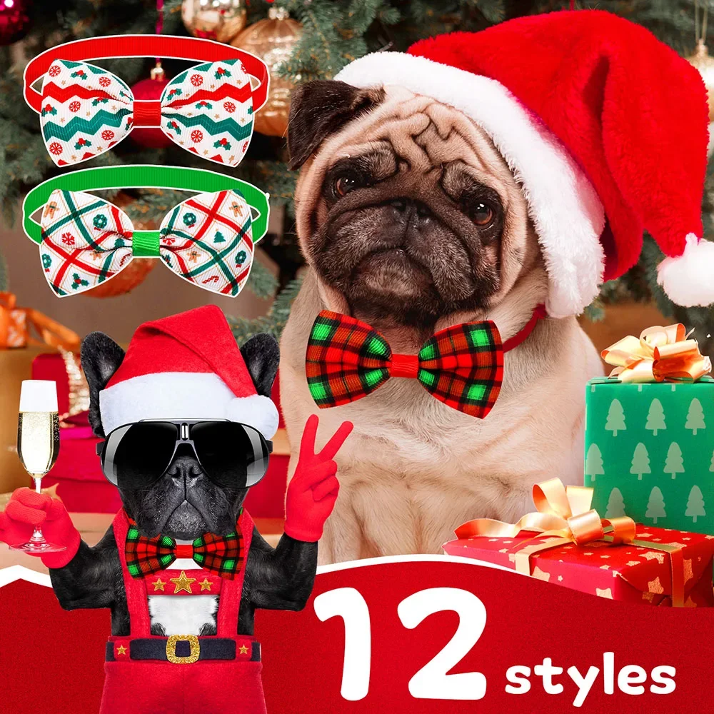 50PCS Christmas Dog Bows For Small Dog Cat Bowties Dog Christmas Grooming Pet Dog Puppy Bow Tie Neckties For Dogs Supplies