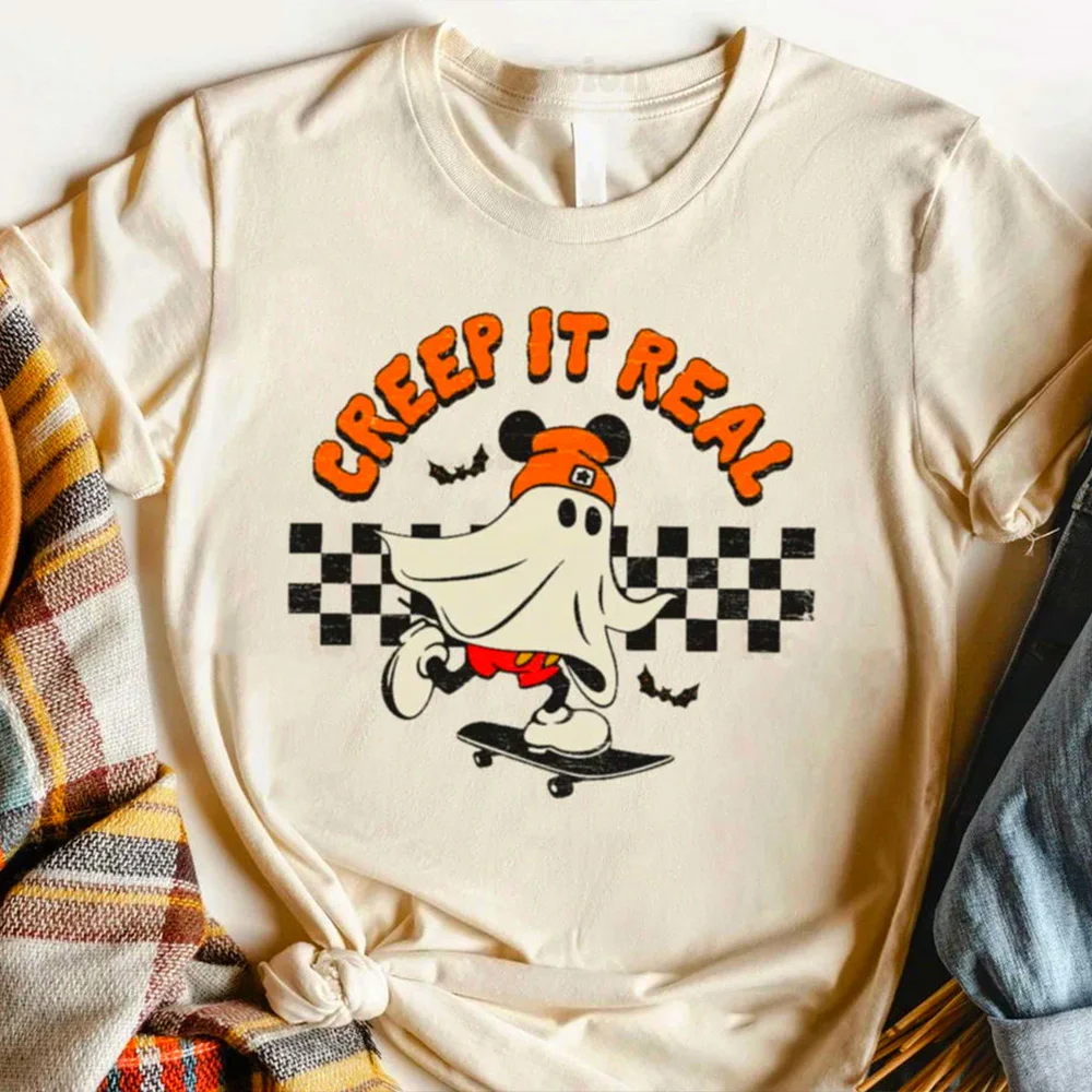 

Creep it Real skateboard Cartoon Printing Funny Women T shirts Summer Short Sleeve Loose Cotton Tees Retro Style Casual Shirts