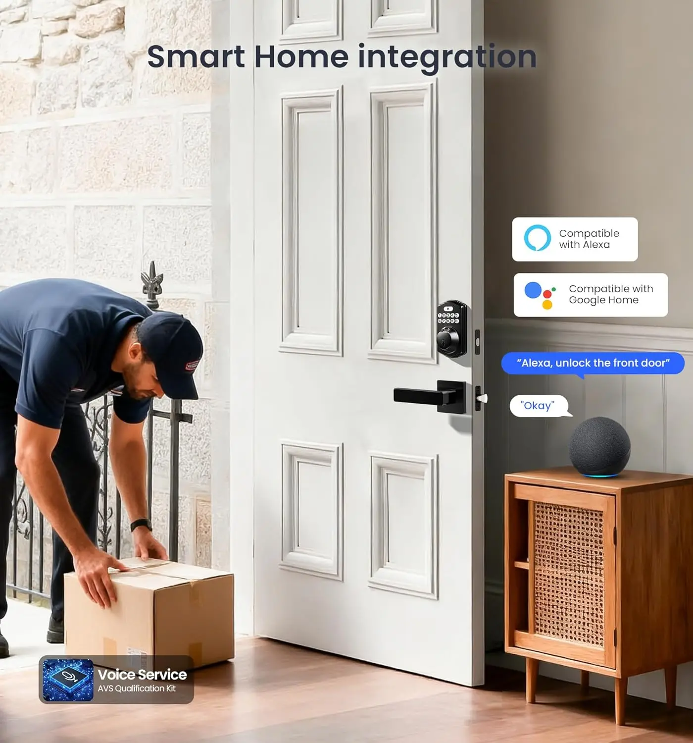 VE012W-L قفل ذكي مدمج ببصمة الإصبع WiFi مع مجموعة مقبض رافعة، جهاز تحكم عن بعد للتطبيق، دخول بدون مفتاح للباب الأمامي، تخفيضات كبيرة