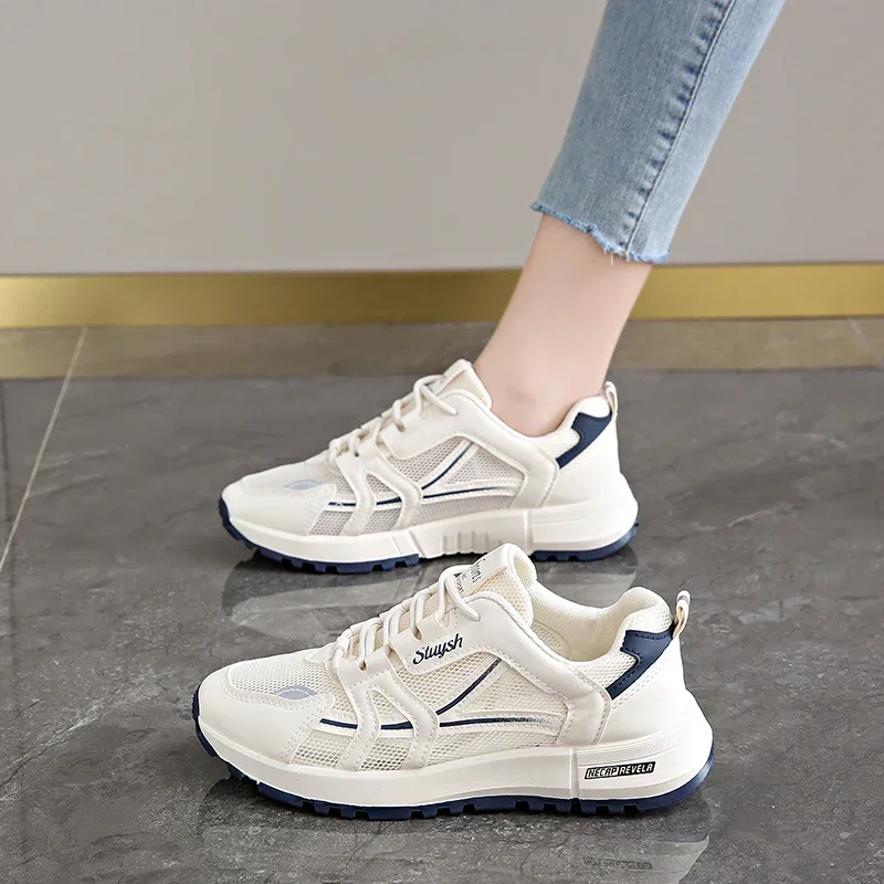 2024 New Thick Soled Mesh Breathable College Style Sports Shoes Low Cut Comfortable Versatile Fashionable Women Casual Dad Shoes