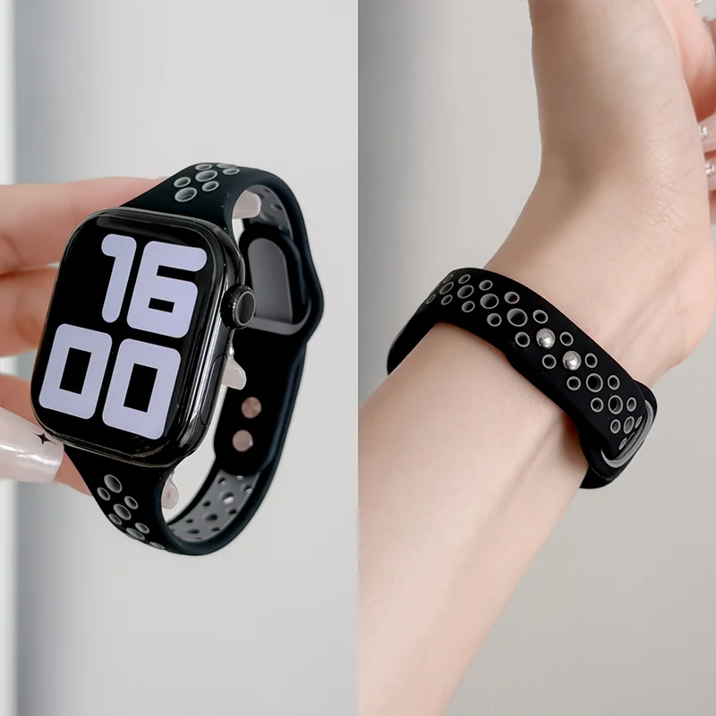 Тонкий силиконовый ремешок для Apple Watch 46-45-44 мм, 41 мм, 40 мм, 49-42 мм, спортивный браслет для iWatch серий 11, 10, 9, 8, 7, 6, 5, SE, 4, Ultra, 3