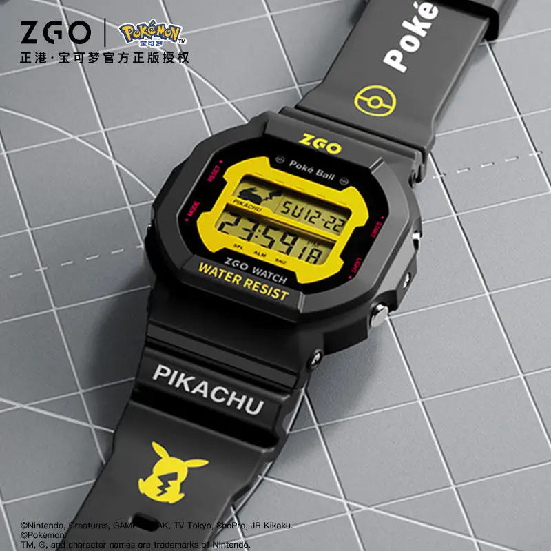 ZGO Pokemon Pikachu Watch Men\'s Sports Waterproof Student Trend Pikachu Quartz Electronic Watch Gifts