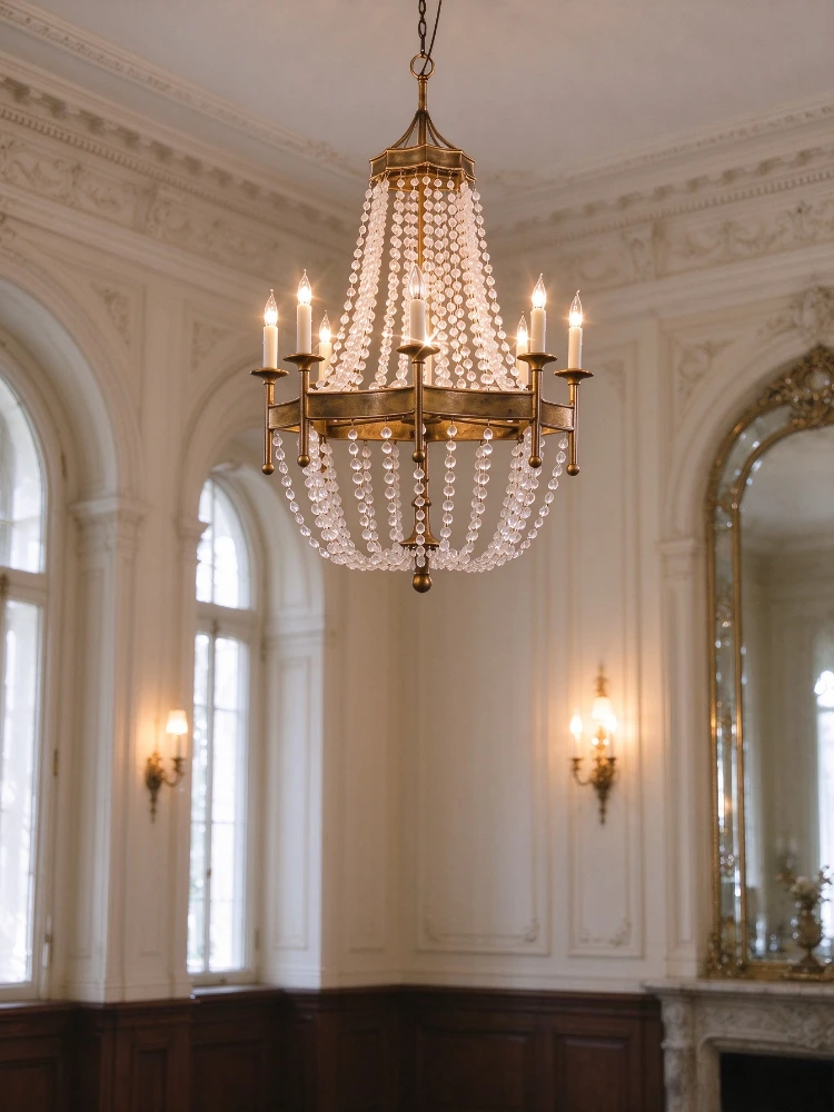 French retro Bohemian homestay, living room, dining room, American style personalized bedroom, crystal chandelier