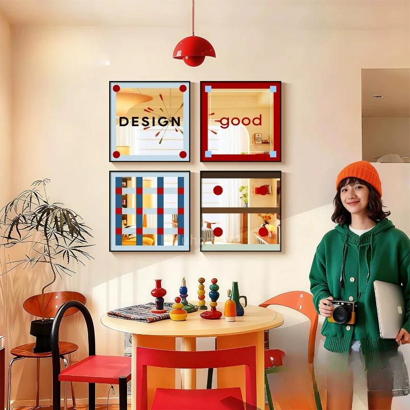 Bauhaus Living Room Wall Stickers Dopamine Decor Painting Sideboard Decorative Ornaments Aesthetic Home Interior Art Calligraphy
