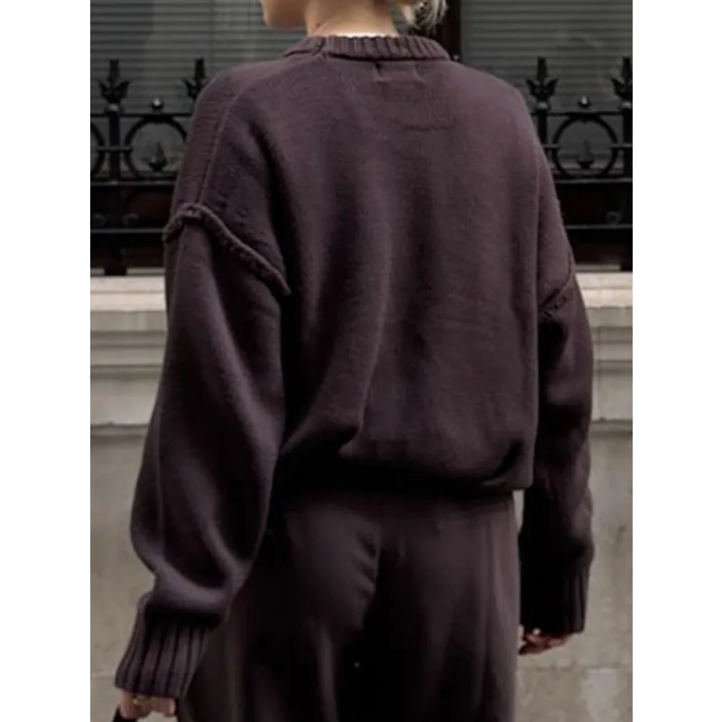 Damen Herbst und Winter Lazy Vacation Vielseitiger Rundhalspullover aus lockerer Wolle mit langen Ärmeln