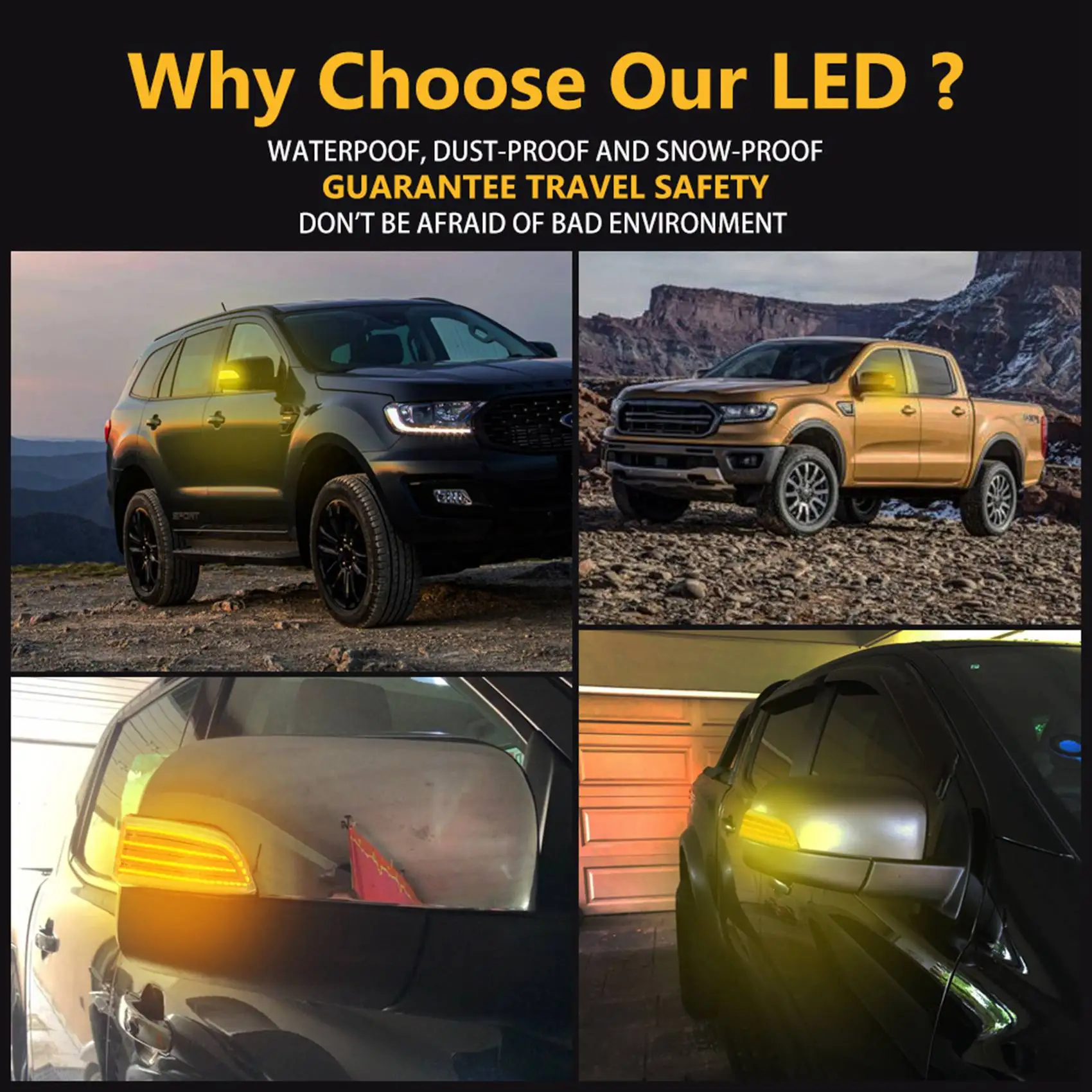 Car Dynamic LED Turn Signal Rearview Mirror Lights Blinker For Ford Everest 2015-2019 Ranger T6 Raptor Wildtrak-A02G view 5