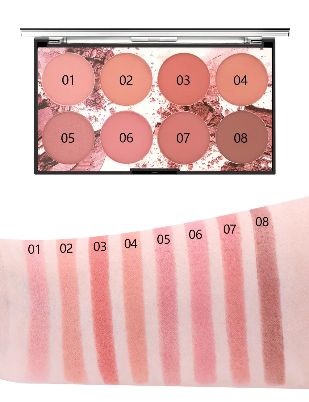 Miss Rose 8 Farben matt erröten Palette lang anhaltende natürliche nackte Make-up Gesicht Mineral Pigment Rouge Puder Palle Kosmetik