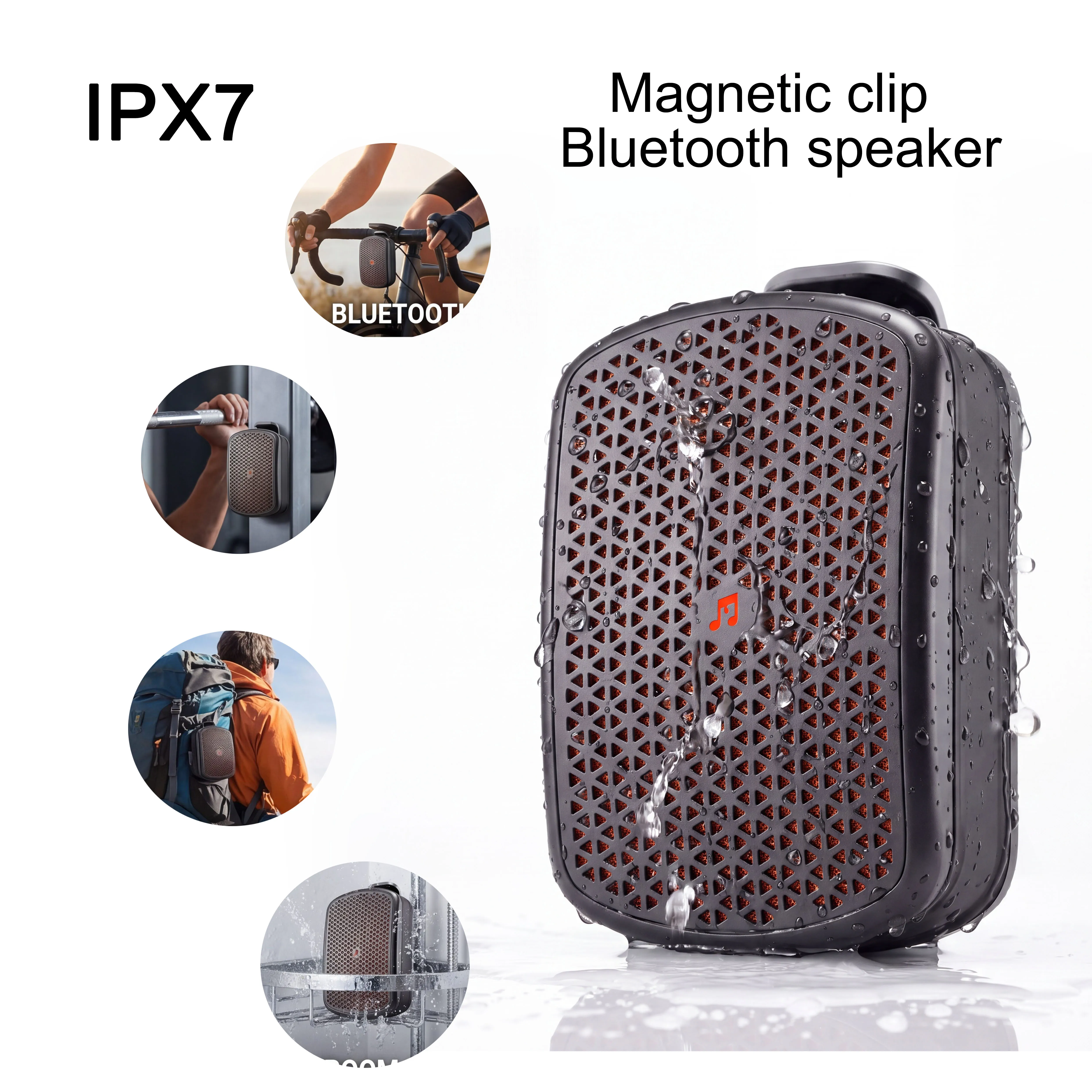 Magnetic Clip-on M1 Portable Bluetooth Speaker, Outdoor Waterproof TWS Stereo, High Volume, Mini Speaker with Heavy Bass.