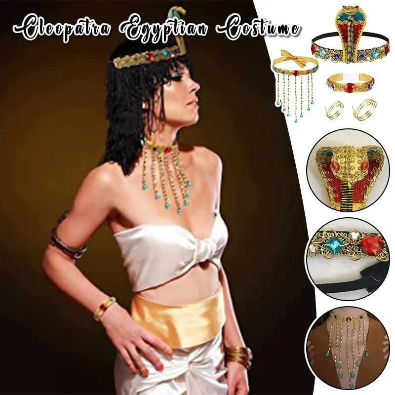

Egyptian Headpiece Women Necklace Bracelet Set Pharaoh Cobra Cosplay Women Jewelry Accessories Arm Cuff for Tassel Head Chain