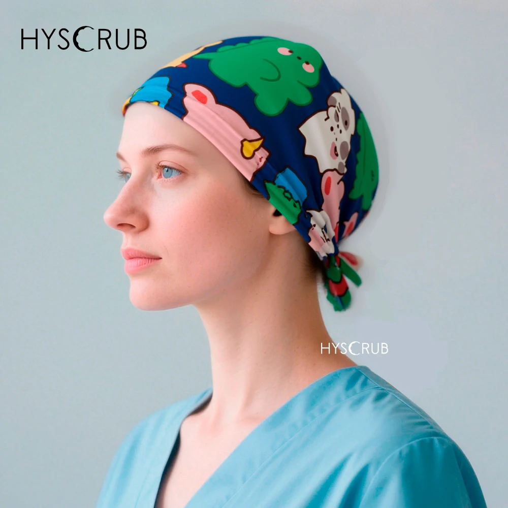 Wholesale prices Cartoon cute dinosaur pattern series printing women and men scrub cap vet medical nursing hat
