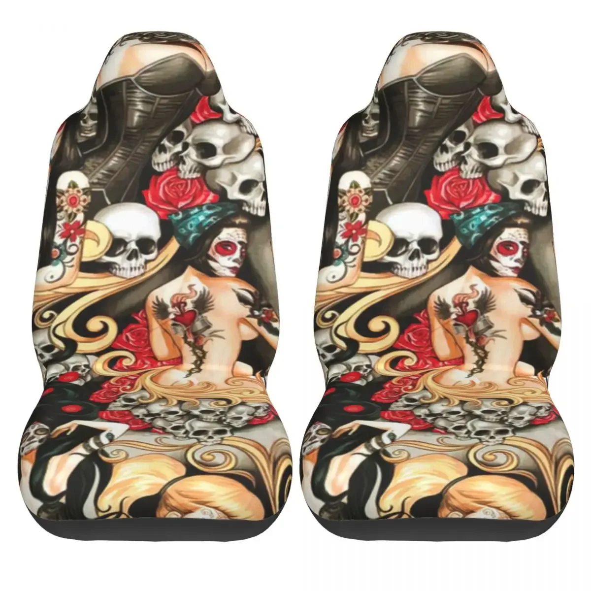 Alexander Henry Fabrics Las Elegantes - Day Of The Dead Pinups Car Seat Cover Custom Printing Universal Front Protector