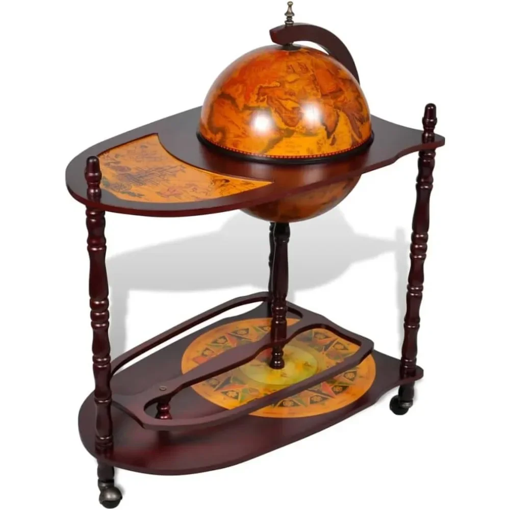

Freestanding Globe Bar Wind Stand Eucalyptus Wood Brown, Liquor Cabinet with Bottom Shelf, Replica Globe Bar Cabinet Wine Rack f