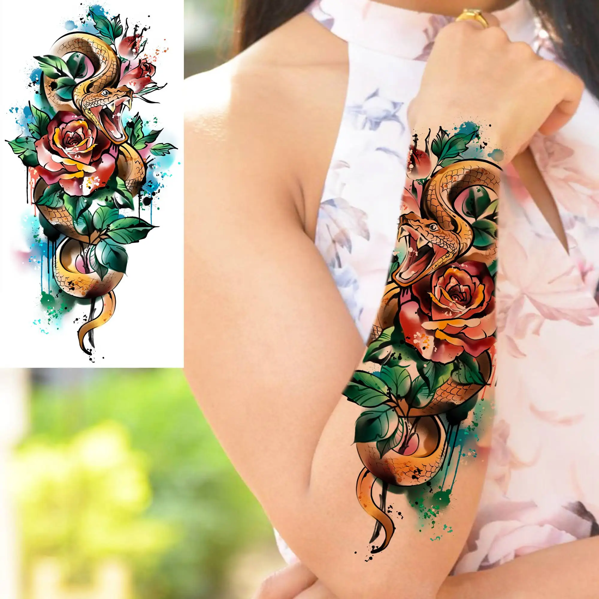 8 Sheets 3D Watercolor Flower Temporary Tattoos For Women Adults Lion Compass Flower Tattoos Fake Floral Peony Rose Tatoos Paste