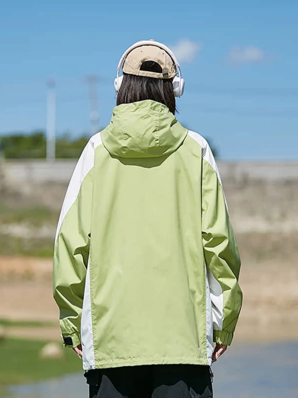 Spring Autumn New Men's Casual Loose Outdoor Windproof Jaet Fake Two-Piece Polyester Fiber Long Sve Zipper Hooded Jaet