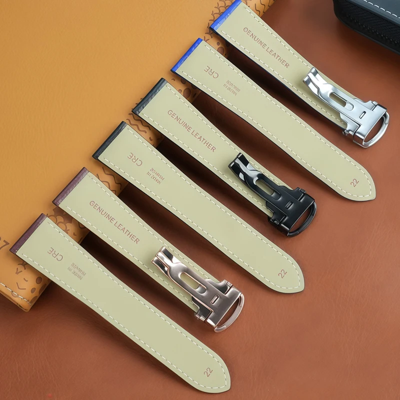 17 18 20 22 مللي متر حزام ساعة جلد أزرق ل كارتييه تانك يجب لندن سولو جلد البقر حزام ساعة اليد التفكيك السريع للطي مشبك #2