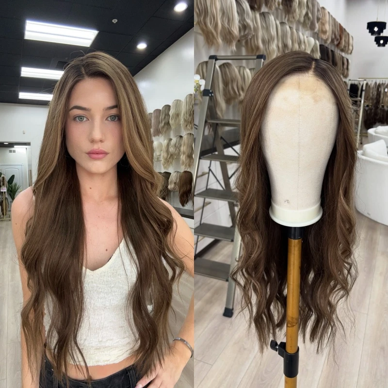 باروكة نسائية 13x4 الجزء الأوسط أومبير براون شعر مستعار أشقر لينة الطبيعية الاصطناعية الدانتيل شعر مستعار أمامي خط شعري طبيعي مقطّع مسبقًا 28 بوصة #1