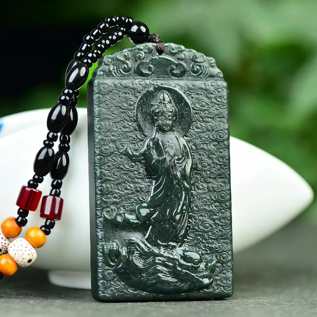 

Exquisite Hetian Jade Chenglong Guanyin 40*70MM Pendant Jewelry 8875#