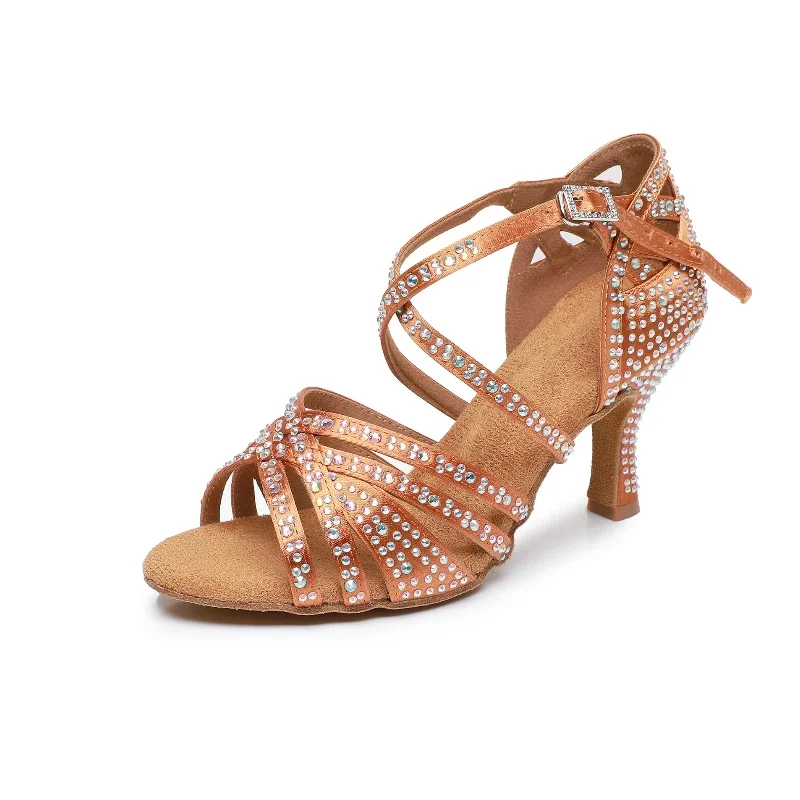Lateinamerikanische Tanzschuhe für Damen, Ballroom-Tanzschuhe für Erwachsene, mit Diamantbesatz, weiche Sohle, rutschfest, für den Innen- und Außenbereich. – Detail 5
