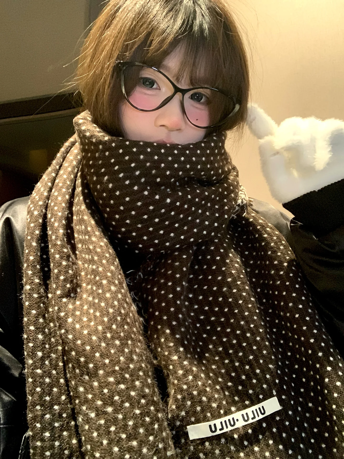 Korean Style Polka Dot Knitted Scarf Women's Winter New Arrival High End Sensation Warmth Cold Resistance Neck Protection Sca...